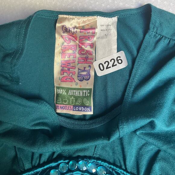 Fresh Brewed Girl 3/4 Sleeve Blouse for Girls, size L, Green Blue,Shining Stones - Picture 7 of 8